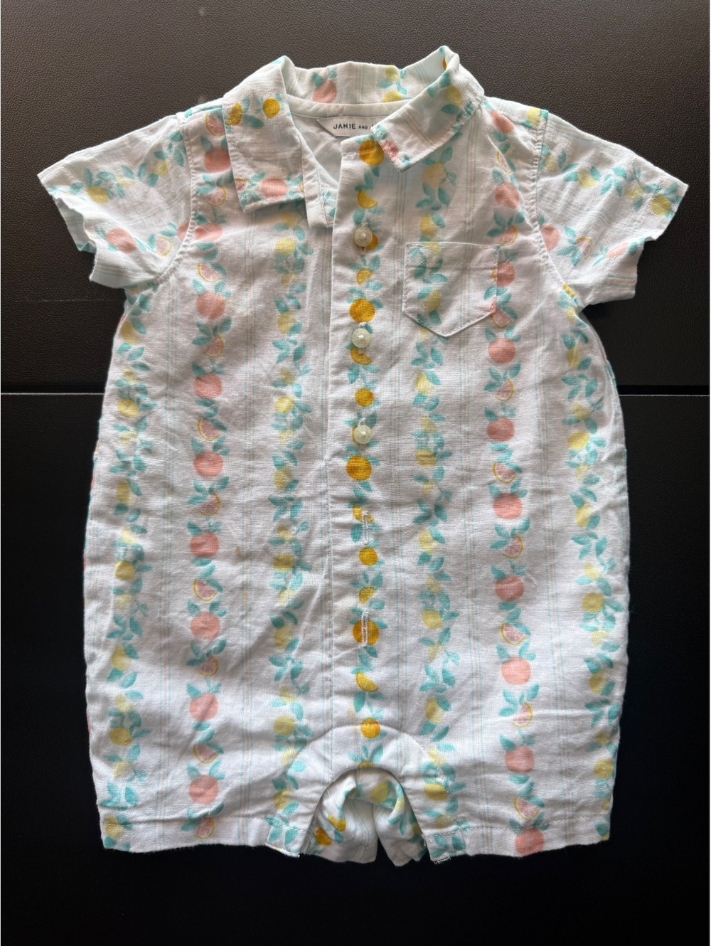 Janie and Jack Baby 0-3M Citrus Fruit Print Shortall Romper Button Up